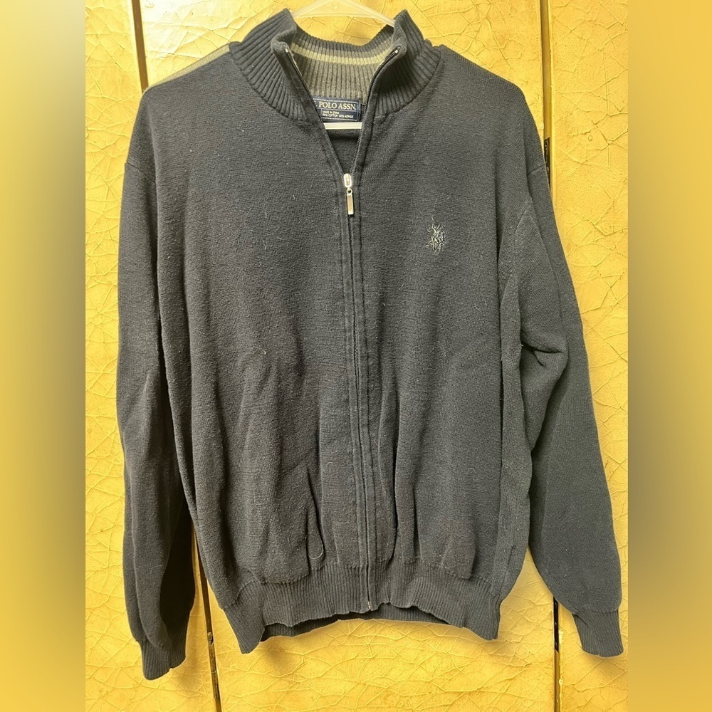 US Polo Assn. Men’s Full Front Zip 100% Cotton Sweater Navy Size Xl
